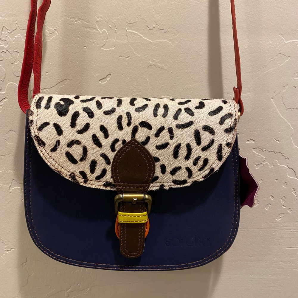 Soruka Women’s Crossbody Bag with Black & White Leopard Flap